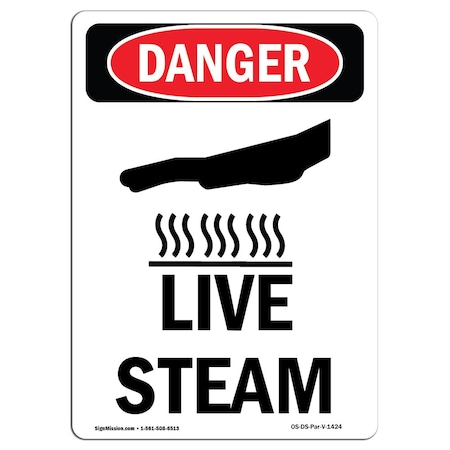 OSHA Danger Sign, Live Steam, 10in X 7in Rigid Plastic